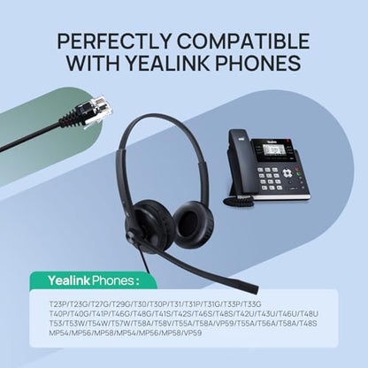 Yealink Phone Headsets for Office Phones YHS34 QD to RJ9 Wired Headset - color: leather Ear Cushions, size: Dual