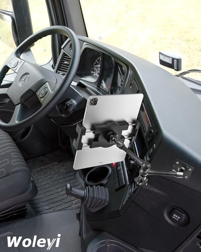 Drill Base Tablet Mount for Truck - [Metal Long Arm] Heavy Duty Truck Tablet Holder Dashboard Car Mount for Commercial Vehicles, Semi Trucks, for 4.7-13" iPad Pro, Air, Mini, Galaxy Tab, Z Fold