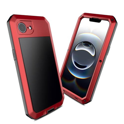 for iPhone 16E Metal Case,Heavy Duty Shockproof Aluminum Alloy Tough Armour Military Grade Phone Case for iPhone 17E,Full Body Protective Cover with Silicone Built-in Screen Protector-Red - color: Red