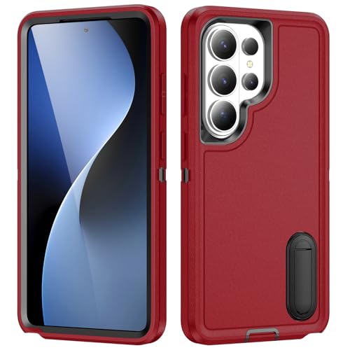 for Samsung Galaxy S26 Ultra Case with Kickstand Case 3-Layer Military Grade Protective Case Cover Silicone Heavy Duty Rugged Shockproof for Galaxy S26 Ultra Phone Case (Red+Black) - color: Red+Black