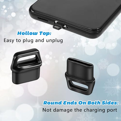 10pcs Dust Plug Cover, USB C Type C Dust Cover Anti Dust Plug Charging Port Protector Cap with Easy-Grip Tab Lanyard and Cleaning Brush Compatible with Most Mobile Phone Devices