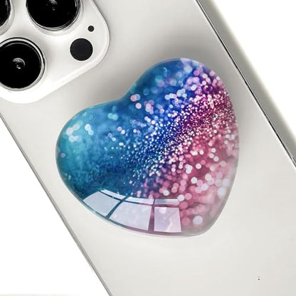 Expandiing Moblile Phone Grip Heart Glass Holder for Smartphones, Cell Phone Collapsible Stand（ Blue Rose Gold Glitter