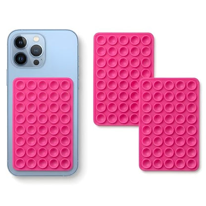 SHENGXIN 2 Pack Silicone Double-Sided Suction Grip – 40 Cups per Side, Strong Hold for iPhone, Galaxy, Pixel, Android – Hands-Free for Selfies & Videos (Rose Red) - color: Rose Red