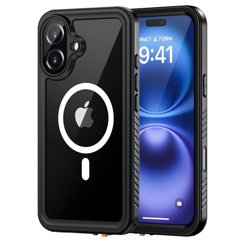 Lanhiem Magnetic for iPhone 16 Case, IP68 Waterproof Dustproof Shockproof Cases with Screen Protector [Compatible with MagSafe], Heavy Duty Rugged Phone Cover for iPhone 16-6.1 inch (Black) - color: Magnetic, size: for iPhone 16