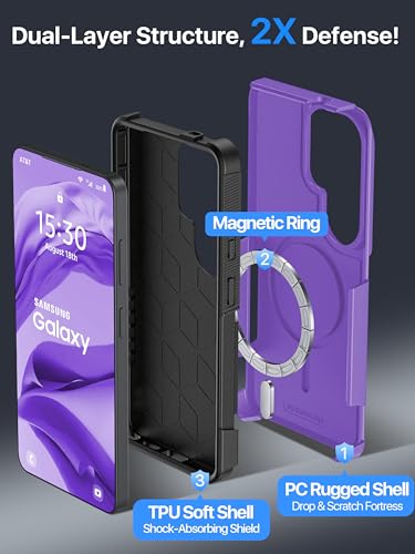 for Samsung Galaxy S26 Ultra Case Dual-Layer Shockproof Purple | Fit for Magsafe, Rugged Heavy Duty Military-Grade Protection, Matte Finish Scratch Resistant Anti-Fingerprint, S 26 Ultra - color: Purple
