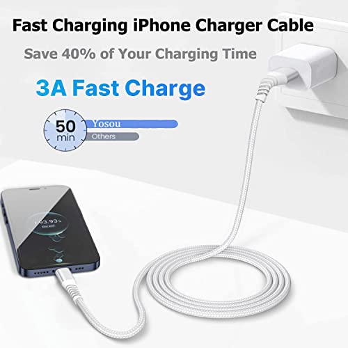 iPhone Charger [Apple MFi Certified] 2Pack 10FT Long Lightning Cable Fast Charging Nylon Braided USB Cable iPhone Charger Cord Compatible with iPhone 14 13 12 11 Pro Max XR XS X 8 7 6 Plus SE, iPad - color: White