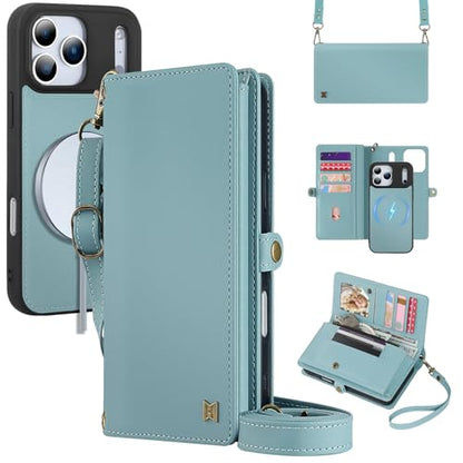 for Wallet Case Compatible with iPhone 17 Pro Max,Multi-Function Detachable 2 in 1 Magnetic iPhone 17 Pro Max Case Wallet,Flip Strap Zipper Card Holder Phone Case with Shoulder Straps (Blue) - color: Blue, size: iPhone 17 Pro Max