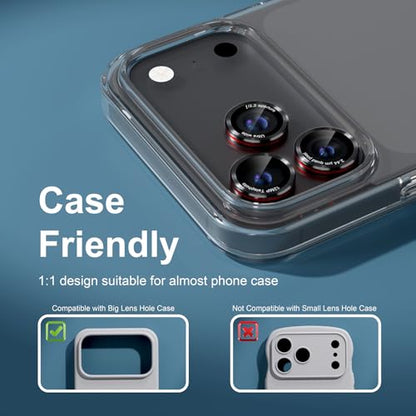 Compatible with iPhone 17 Pro Max/17 Pro Camera Lens Protector - color: Black + Red