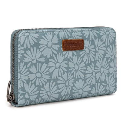 Wrangler Womens Daisy Wallet Large Wallets for Women Bifold Wallets, Card Cases & Money Organizers Ladies Female Wallet with RFID Lining and ID Window - color: Solid Daisy-Blue