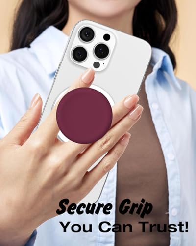 Svanove Silicone Magnetic Phone Grip Compatible with Magsafe Phone Grip Holder, Cute Cell Phones Grips Stand Collapsible Kickstand for iPhone Samsung, Slim Thin Matte Soft Rubber TPU, Burgundy Maroon - color: Burgundy, style: Magnetic