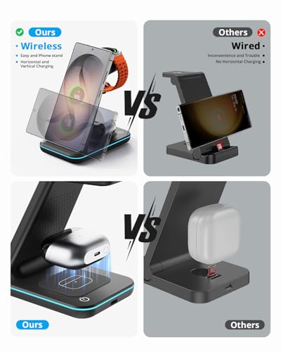 Wireless Charger for Samsung&Android: JoyGeek 3 in 1 Charging Station for S26/S25/S24/S23/S22/S21/S20/Note20/Z Fold&Flip, Galaxy Watch8/7/6/5/4/3/Active2/1（Not for Galaxy Watch9 / Ultra2） - color: Black