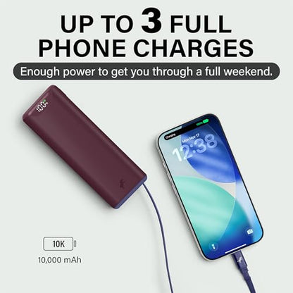 Nimble Champ Stretch Portable Charger with USB-C Cable, 10000mAh Power Bank - color: Dark Cherry