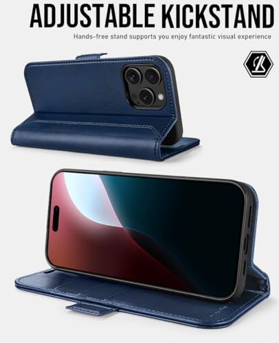 OCASE Compatible with iPhone 16 Pro Wallet Case, PU Leather Flip Folio Case with Card Holders RFID Blocking Kickstand [Shockproof TPU Inner Shell] Phone Cover 6.3 Inch 2024, Retro Blue - color: Retro Blue