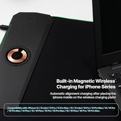 Wireless Charging RGB Gaming Mouse Pad 15W, LED XXL Mouse Pad 35.43x15.75x0.16 in, Light Modes Extra Large Mousepad Non-Slip Rubber Base Computer Keyboard Mat for Gaming, MacBook, PC, Laptop