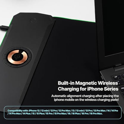 Wireless Charging RGB Gaming Mouse Pad 15W, LED XXL Mouse Pad 35.43x15.75x0.16 in, Light Modes Extra Large Mousepad Non-Slip Rubber Base Computer Keyboard Mat for Gaming, MacBook, PC, Laptop