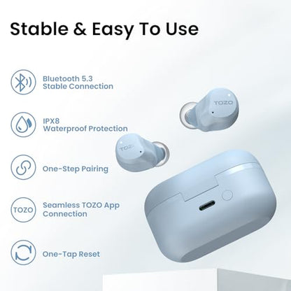 TOZO NC9 Hybrid Active Noise Cancelling Wireless Earbuds, 60H, LED Display - color: Dusty Blue