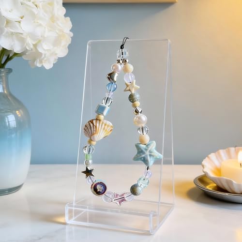 Cute Beaded Camera Wrist Strap for Phone, Digital Camera Charm Lanyard, Pearl Beaded Chain for Bag Keychain Gift - color: Blue Shell