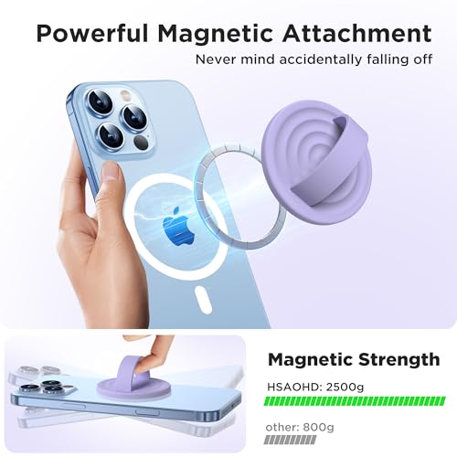 Upgraded Magnetic Phone Grip, Liquid Silicone Soft and Portable, Removable Finger Loop Ring Grip Holder for iPhone, Strong Magnetic Attraction, Compatible with MagSafe Phone Case, Lilac Purple - color: Lilac Purple
