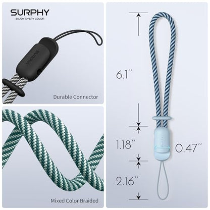 SURPHY 3 Pack Phone Wrist Strap, Phone Lanyard with Cellphone Tether Tab - color: Black & Cloud Blue & Green