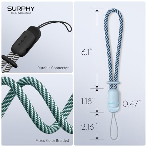 SURPHY 3 Pack Phone Wrist Strap, Phone Lanyard with Cellphone Tether Tab - color: Black & Cloud Blue & Green