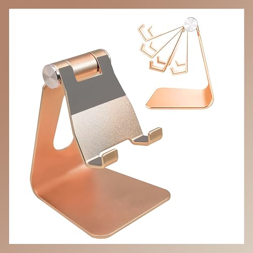Phone & Tablet Stand Adjustable Multi‑Angle Aluminum Phone & Tablet Stand Non‑Slip Dock/Cradle/Charging Station for Desktop, Bed, Kitchen, Office (Gold) - color: Gold