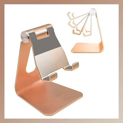 Phone & Tablet Stand Adjustable Multi‑Angle Aluminum Phone & Tablet Stand Non‑Slip Dock/Cradle/Charging Station for Desktop, Bed, Kitchen, Office (Gold) - color: Gold