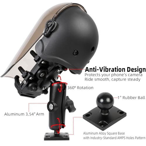 Universal Phone Mount Holder for Boat Motorcycle, with Vibration Dampener, Sun Shade, Aluminum Square Base & Medium Arm - Sunproof & Rainproof, Fits 4.7-7.2'' Smartphones
