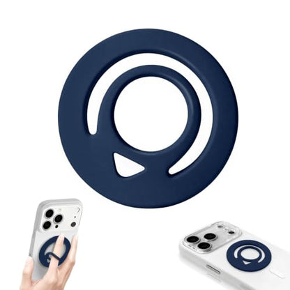 Double Sided Magnetic Silicone Ring Grip Phone Holder, Soft and Portable, Strong Magnetic Attraction, Compatible with iPhone 17/16/15/14/13/12 MagSafe Phone Case Accessories (Navy Blue) - color: Navy Blue