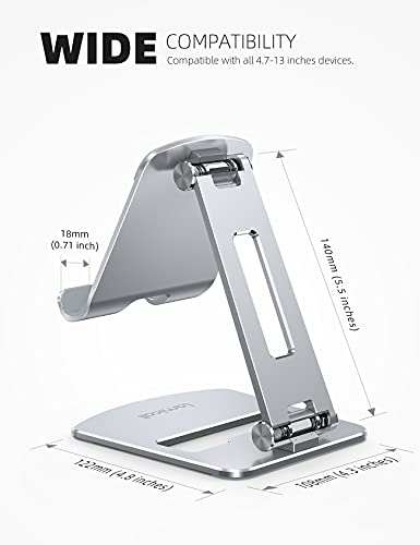 Lamicall Adjustable Tablet Stand Holder - Foldable Phone Dock, 360°Rotating Desktop Tablet Mount Gifts, for 4.7-13" Tablets, iPad Pro 11, 12.9 Air Mini, Tabs, Kindle, iPhone Air 17 Pro Max, Silver