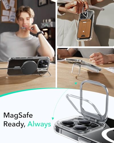 ESR for iPhone 16 Pro Max Case, Compatible with MagSafe, Military-Grade Protective Case, Built-in Stash Stand Phone Case, Scratch-Resistant Back Cover, Classic Series, Clear - color: Clear
