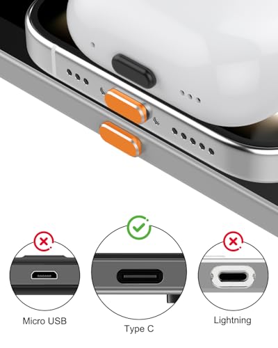 USB C Dust Plug for iPhone 17 Series, 4Pcs Aluminum+4Pcs Silicone, Orange - color: Cosmic Orange