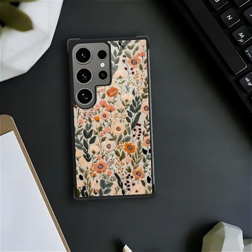 for Samsung Galaxy S24 Ultra Case,Soft Silicone Shockproof Bumper Camera Protection Phone Case-Dark Embroidery Flower - color: Dark Embroidery Flower, size: Samsung Galaxy S24 Ultra
