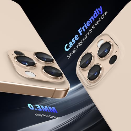 imluckies Alloy Metal Camera Lens Protector for iPhone 16 Pro / 16 Pro Max / 14 Pro / 14 Pro Max, 9H Tempered Glass, Ultra HD, Anti-Scratch, Strong Adhesion, Case Friendly, Desert Titanium - size: 16/14 pro/promax Desert Titanium