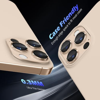 imluckies Alloy Metal Camera Lens Protector for iPhone 16 Pro / 16 Pro Max / 14 Pro / 14 Pro Max, 9H Tempered Glass, Ultra HD, Anti-Scratch, Strong Adhesion, Case Friendly, Desert Titanium - size: 16/14 pro/promax Desert Titanium