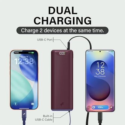 Nimble Champ Stretch Portable Charger with USB-C Cable, 10000mAh Power Bank - color: Dark Cherry