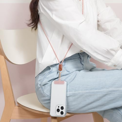 EKAX 2 Pack Crossbody & Neck Phone Strap, Customizable Neck Strap with 0.5mm Removable Phone Tab, Hands-Free Holder for Phone Cases (Rose Pink+Ash Gray) - color: Rose Pink+ash Gray