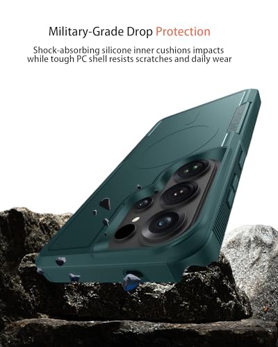Heavy Duty Magnetic Case for Samsung Galaxy S25 Ultra, Military Grade Dual Layer Shockproof, Compatible with MagSafe, Matte Finish Protection Cover - color: Green, size: Galaxy S25 Ultra 6.9 Inch