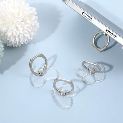 4Pcs Heart Flower Clear Phone Grip, Ymapinc Transparent Phone Ring Holder Grip, Clear Finger Kickstand Cell 360 Degree Rotation Holder for Hand for Tablet Case Accessories