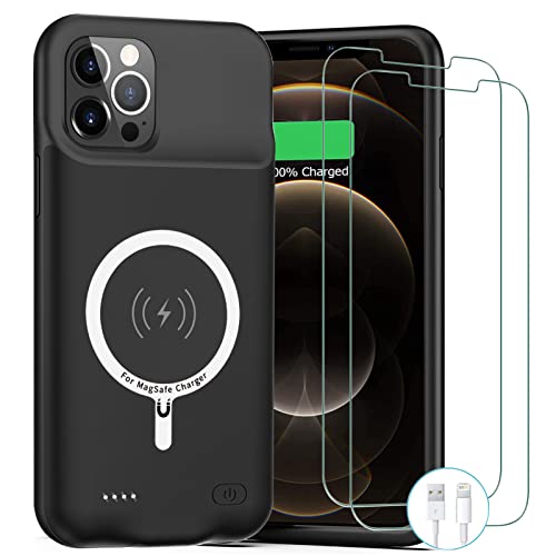 Battery Case for iPhone 12 Pro Max,12000mAh Rechargeable Portable Charging Case with Wireless Charging Compatible for iPhone 12 Pro Max (6.7 inch) with Carplay Extend Battery Charger Pack Case (Black) - size: iPhone 12 Pro Max-Black