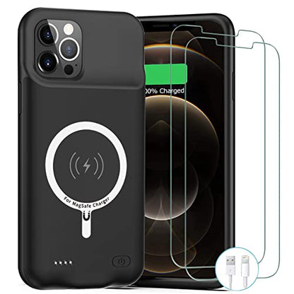 Battery Case for iPhone 12 Pro Max,12000mAh Rechargeable Portable Charging Case with Wireless Charging Compatible for iPhone 12 Pro Max (6.7 inch) with Carplay Extend Battery Charger Pack Case (Black) - size: iPhone 12 Pro Max-Black
