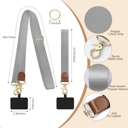 TiMOVO Phone Lanyard Crossbody Wrist Strap, Adjustable Anti-Theft Phone Strap for All Phone Case, lanyard for Women and Men - color: Gray