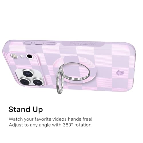 VELVET CAVIAR Compatible with MagSafe Phone Grip 2.0 | Cute Magnetic Ring Holder | Finger Loop Kickstand | Pop On Accessory for iPhone 17, 16, 15, 14, 13, 12 | Lilac Checkered - color: Lilac Checkered