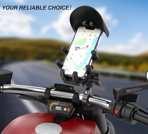 iMESTOU Anti-Vibration Motorcycle Phone Mount, Shock Damping Bike Cellphone Holder with 1" Ball Mount Base 720° Rotatable Fits for 12-32mm Handlebars, Widely Compatible with 5.4"-7.0" Smartphones