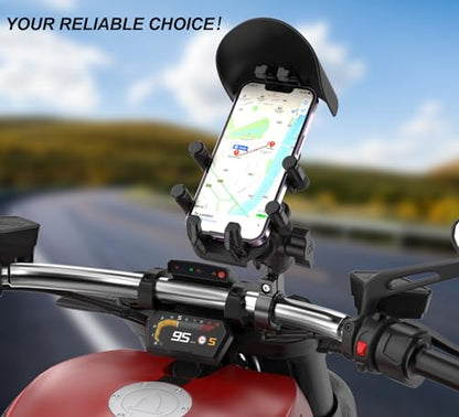 iMESTOU Anti-Vibration Motorcycle Phone Mount, Shock Damping Bike Cellphone Holder with 1" Ball Mount Base 720° Rotatable Fits for 12-32mm Handlebars, Widely Compatible with 5.4"-7.0" Smartphones