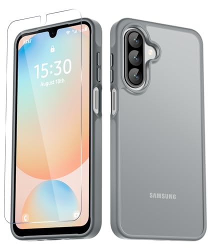 YENAPOON for Samsung Galaxy A17 5G Case, Matte Phone Case, Gray | with 1 Screen Protector, Frosted Translucent Back, Slim Shockproof Protective Cover - color: Gray, size: for Galaxy A17 5G