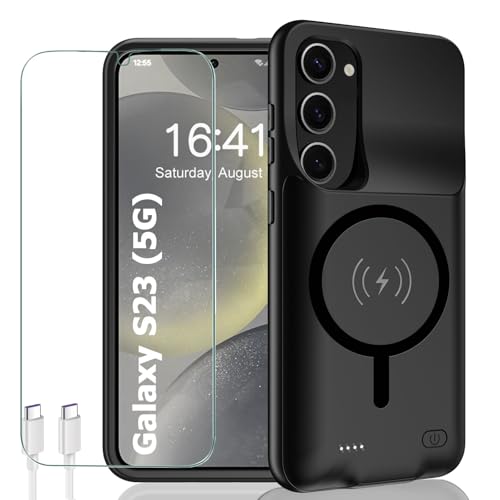 Battery Case for Galaxy S23, 10000mAh Portable Wireless Charging Case Supporting Carplay, Compatible with Galaxy S23 (6.1 inch) Rechargeable Extended Battery Charger (Black) - size: Galaxy S23