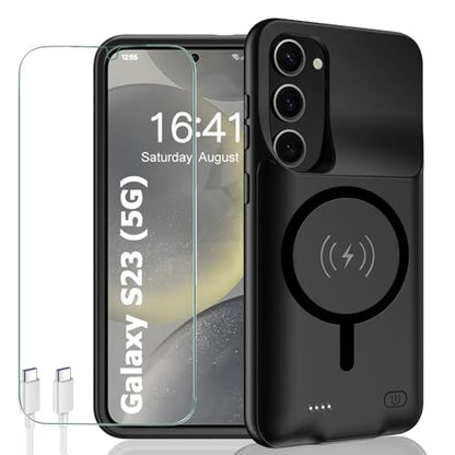 Battery Case for Galaxy S23, 10000mAh Portable Wireless Charging Case Supporting Carplay, Compatible with Galaxy S23 (6.1 inch) Rechargeable Extended Battery Charger (Black) - size: Galaxy S23