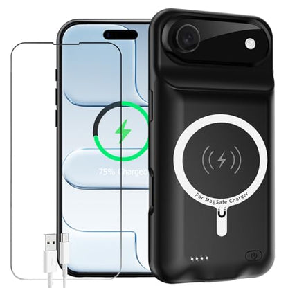 Battery Case for iPhone Air, Enhanced 12000mAh Portable Protective Wireless Charging Case Support Carplay Compatible with iPhone Air (6.5 inch) Rechargeable Battery Charger (Black) - size: iPhone Air