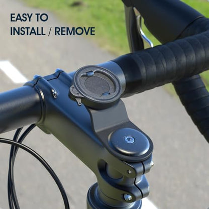 Bike Stem Phone Mount with Shockproof Silicone Grip – Quick-Lock Aluminum Out-Front Holder with Dual Safety Buckles & Elastic Strap, Fits 4.0”–6.7” Phones – Secure Fit for Road & Urban Rides - style: 【2-Buckle Style】Handlebar Mount + Silicone Adapter - Bl