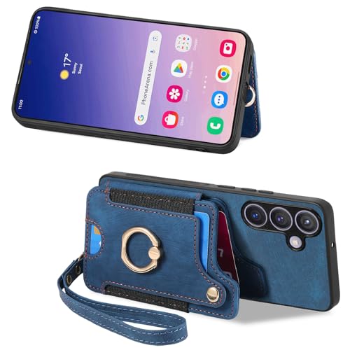 for Samsung Galaxy S25 Case Wallet with Card Slots Blue | PU Leather Flip Folio Cover,RFID Blocking Ring Holder,Kickstand,Wrist Strap,Shockproof,Magnetic Protective,Women Men Girls - color: Blue, size: Galaxy S25 6.2 Inch